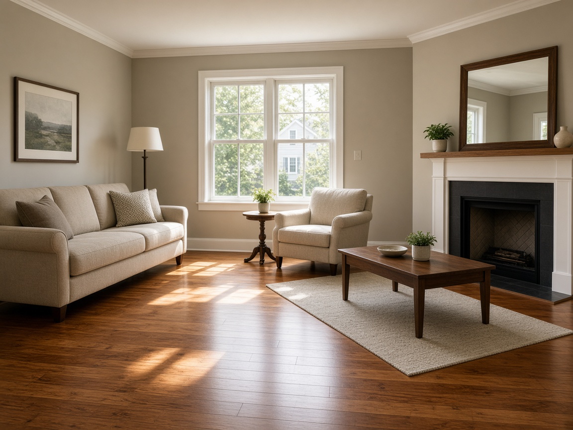 Finished living room after restoration in North Attleboro